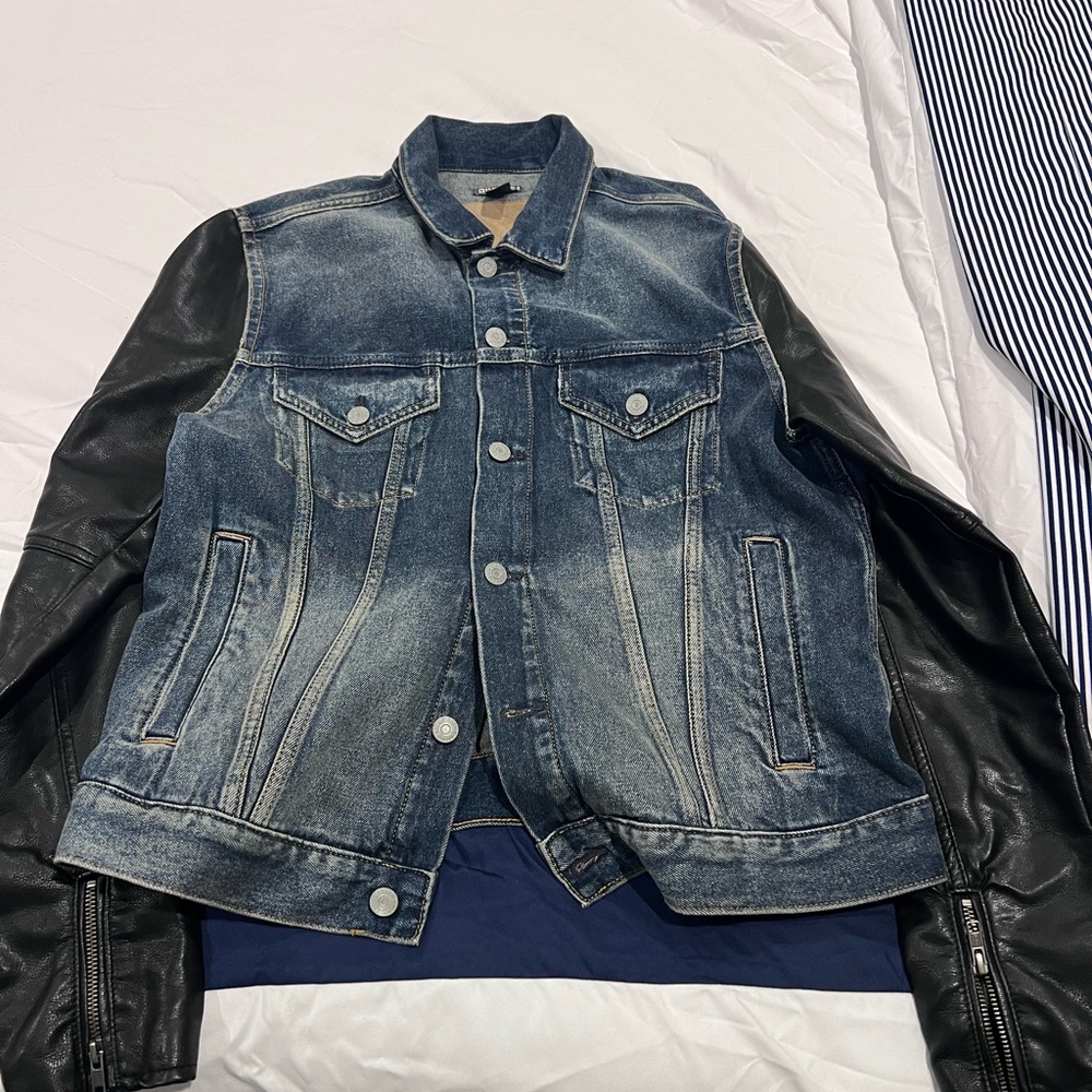 H&M Blue Denim and Black faux Leather Men's Jacket